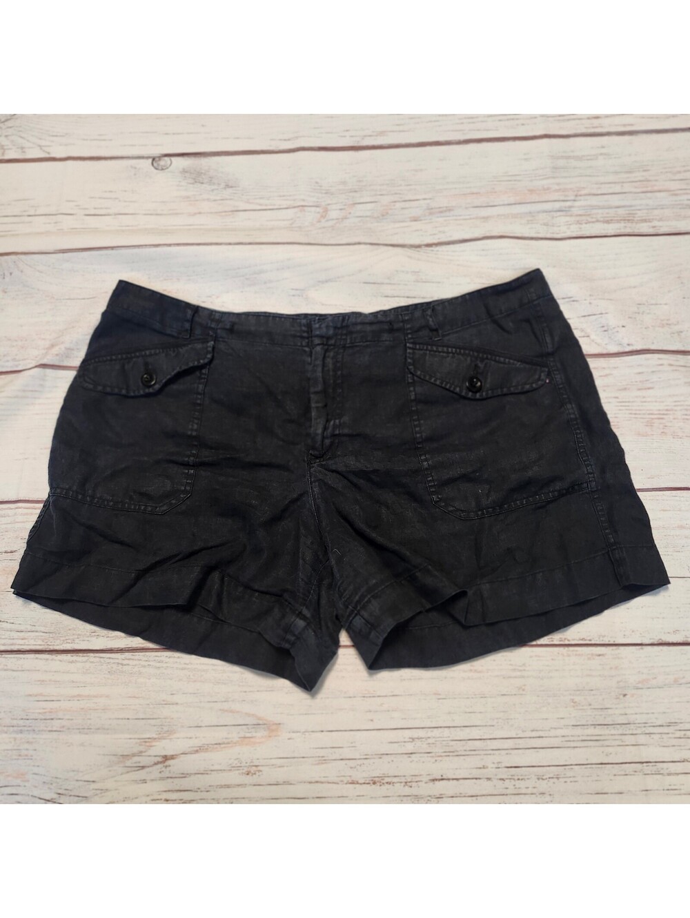 Lauren Ralph Lauren Black 100% Linen Casual Shorts Size 16